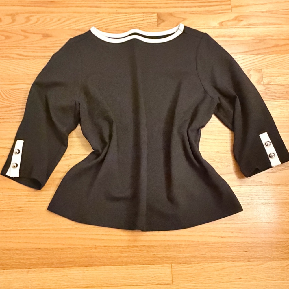 Anne Klein Black Blouse with White Accents